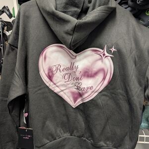 NWT : Love Theory : "Really Don't Care" Zip-Up Hoodie : Size L